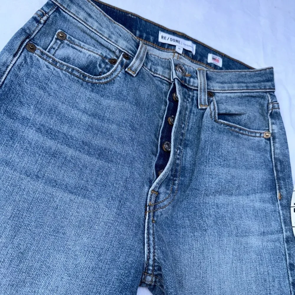 RE/Done High Rise Ankle Crop Stretch Jeans In Classic Stone Size 25
